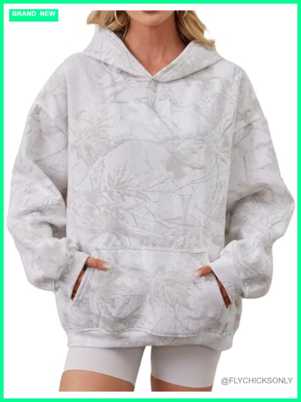Oversized Camo Fleece Hoodie Maple Leaf Pullover Sweatshirt with Pocket